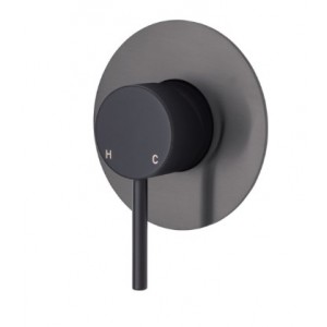 Kaya Wall Mixer, Matte Black, Large Round Gun Metal Plate